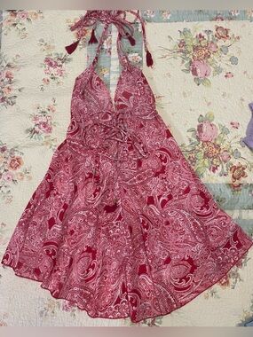Women's Halter Paisley Sundress - Red